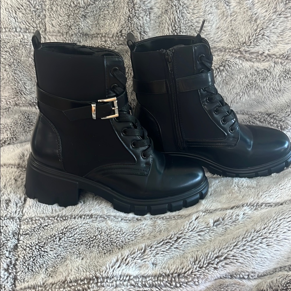 Black Faux Leather Tanzi Ankle Boots